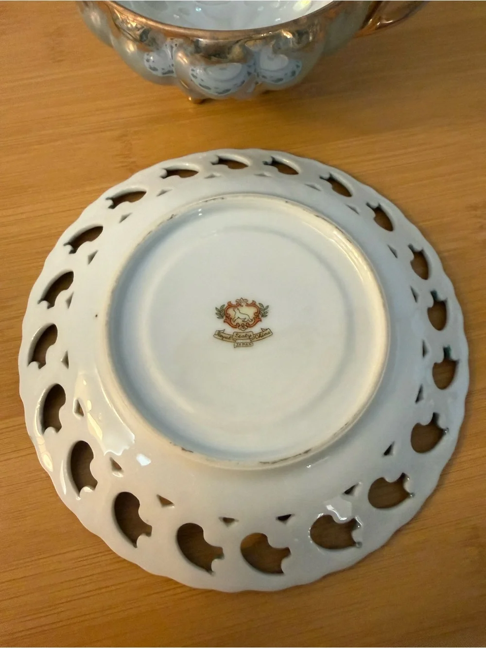 Vintage Royal Sealy Iridescent Gold-Trim Teacup & Saucer Seafoam Green